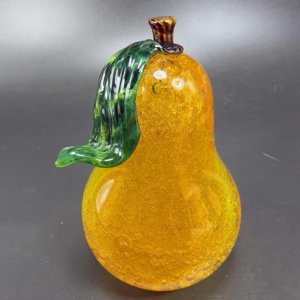Italian‎ Art Glass Hand Blown Pearl Fruit Artist Signed Venetian Paperweight VTG